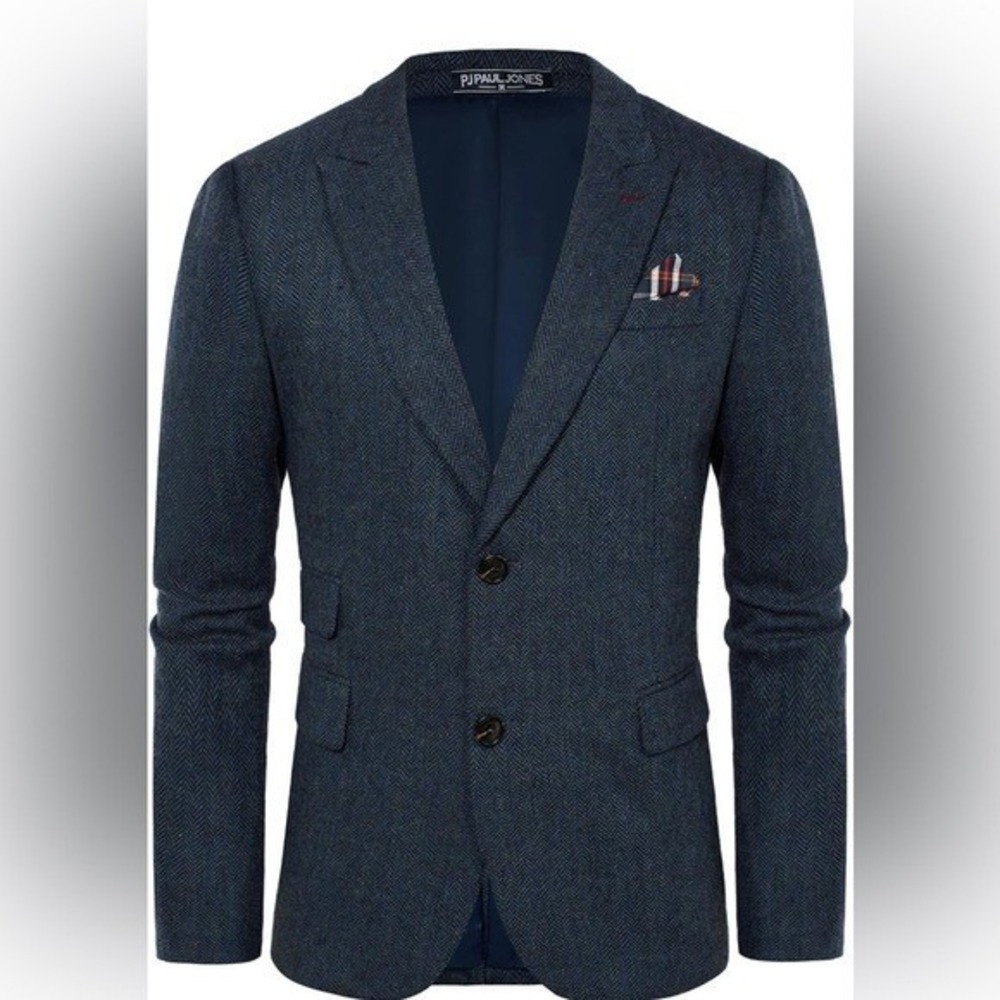 PJ Paul Jones‎ Mens Herringbone Blazer Navy Two Button New 2XL